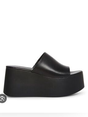 Steve Madden Sz 8 Christa Y2K Leather Black Platform Wedge Slip On Shoes